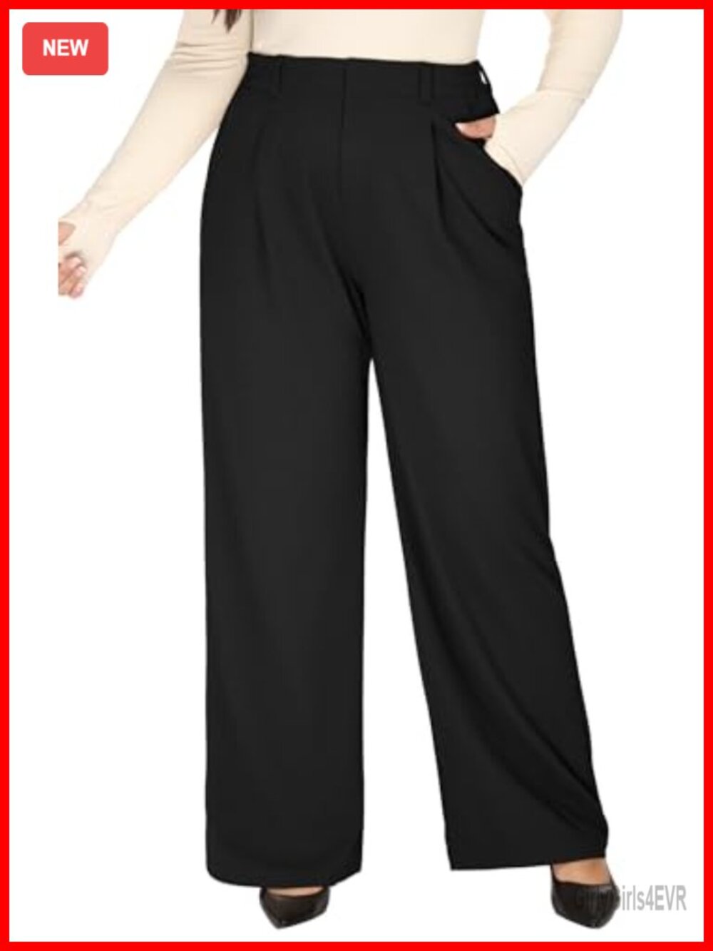 Plus Size Wide Leg Dress Pants Women Pull On Stretchy Work Pants